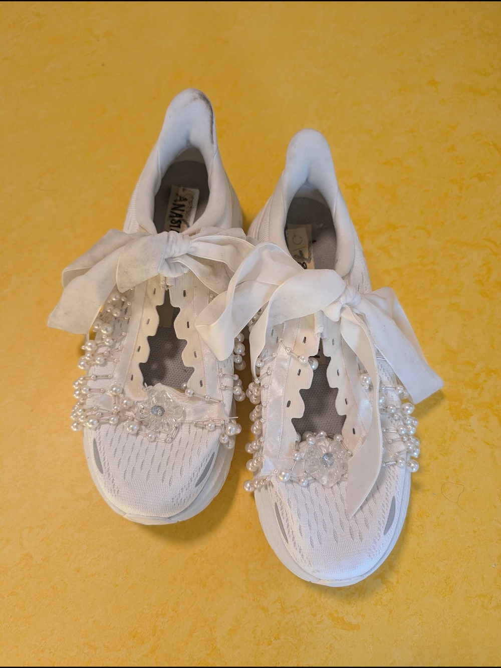 Women’s White Embellished Ribbon Lace-Up Hoka Sneakers